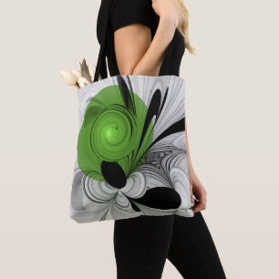 Abstract Zwart-wit met Groene Fractal Art Draagtas