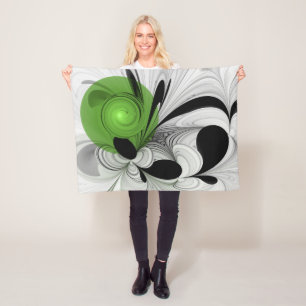 Abstract Zwart-wit met Groene Fractal Art Fleece Deken