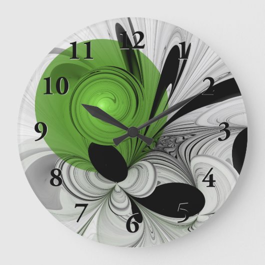 Abstract Zwart-wit met Groene Fractal Art Grote Klok (Voorkant)