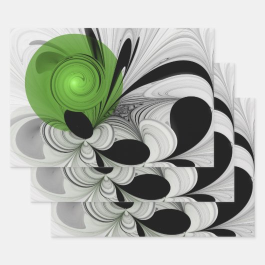Abstract Zwart-wit met Groene Fractal Art Inpakpapier Vel (Set)