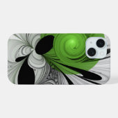 Abstract Zwart-wit met Groene Fractal Art iPhone 15 Hoesje (Achterkant horizontaal)