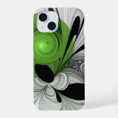 Abstract Zwart-wit met Groene Fractal Art iPhone 15 Hoesje (Achterkant)