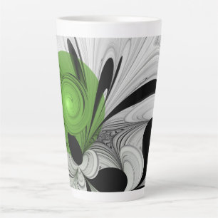 Abstract Zwart-wit met Groene Fractal Art Latte Mok