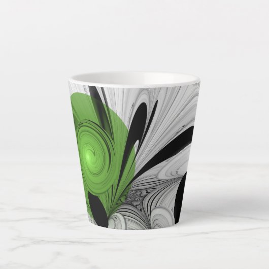 Abstract Zwart-wit met Groene Fractal Art Latte Mok (Voorkant)