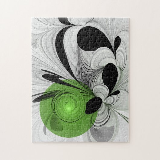 Abstract Zwart-wit met Groene Fractal Art Legpuzzel (Verticaal)