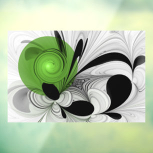 Abstract Zwart-wit met Groene Fractal Art Raamsticker