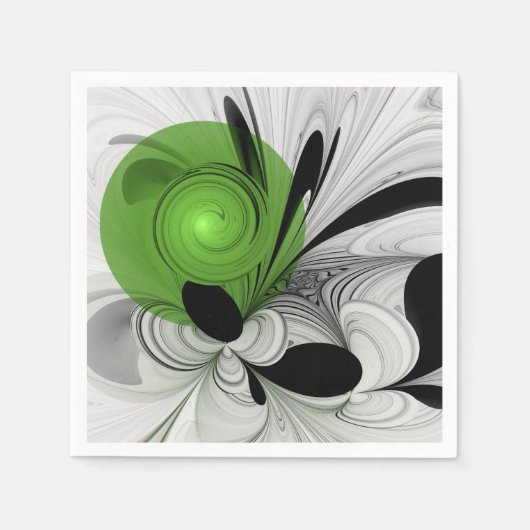 Abstract Zwart-wit met Groene Fractal Art Servet (Voorkant)
