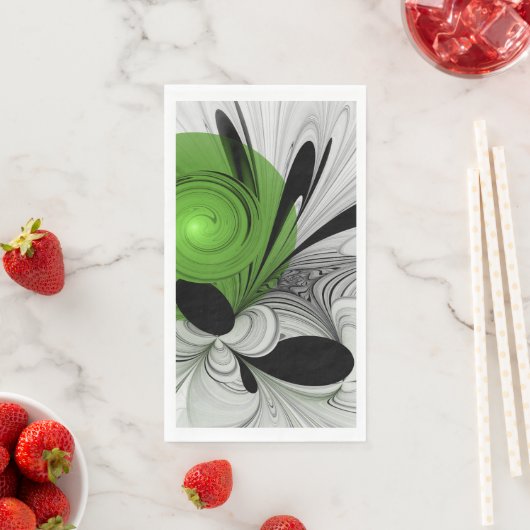 Abstract Zwart-wit met Groene Fractal Art Servet (Insitu)