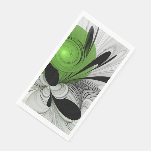 Abstract Zwart-wit met Groene Fractal Art Servet (Hoek)