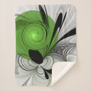 Abstract Zwart-wit met Groene Fractal Art Sherpa Deken