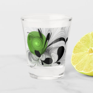 Abstract Zwart-wit met Groene Fractal Art Shot Glas