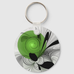 Abstract Zwart-wit met Groene Fractal Art Sleutelhanger