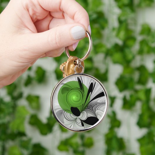 Abstract Zwart-wit met Groene Fractal Art Sleutelhanger (Hand)