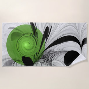 Abstract Zwart-wit met Groene Fractal Art Strandlaken