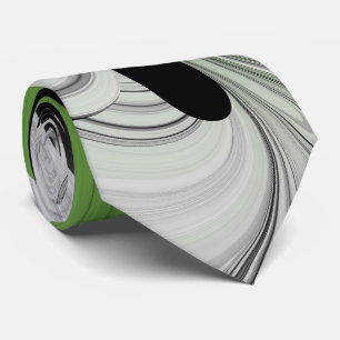 Abstract Zwart-wit met Groene Fractal Art Stropdas