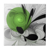 Abstract Zwart-wit met Groene Fractal Art Tegeltje (Voorkant)