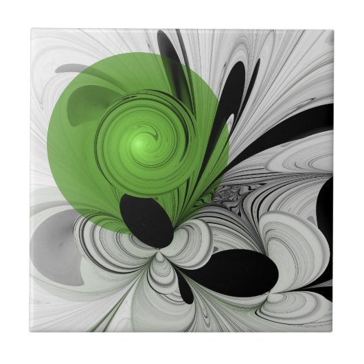 Abstract Zwart-wit met Groene Fractal Art Tegeltje (Voorkant)