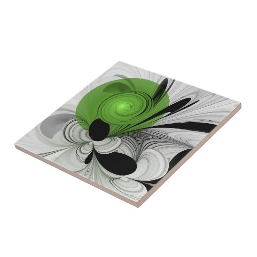 Abstract Zwart-wit met Groene Fractal Art Tegeltje (Zijkant)