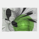 Abstract Zwart-wit met Groene Fractal Art Theedoek (Horizontaal)