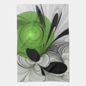 Abstract Zwart-wit met Groene Fractal Art Theedoek (Verticaal)