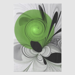 Abstract Zwart-wit met Groene Fractal Art Tissuepapier