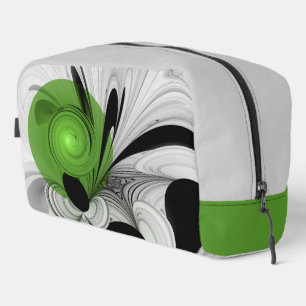 Abstract Zwart-wit met Groene Fractal Art Toilettasje