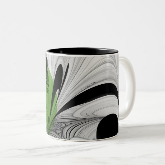 Abstract Zwart-wit met Groene Fractal Art Tweekleurige Koffiemok (Voorkant rechts)