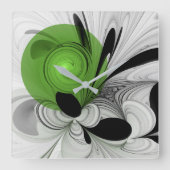 Abstract Zwart-wit met Groene Fractal Art Vierkante Klok (Voorkant)