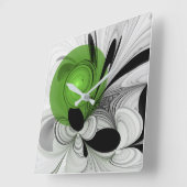 Abstract Zwart-wit met Groene Fractal Art Vierkante Klok (Hoek)