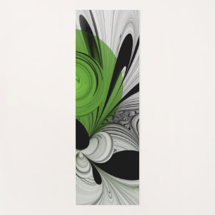 Abstract Zwart-wit met Groene Fractal Art Yogamat