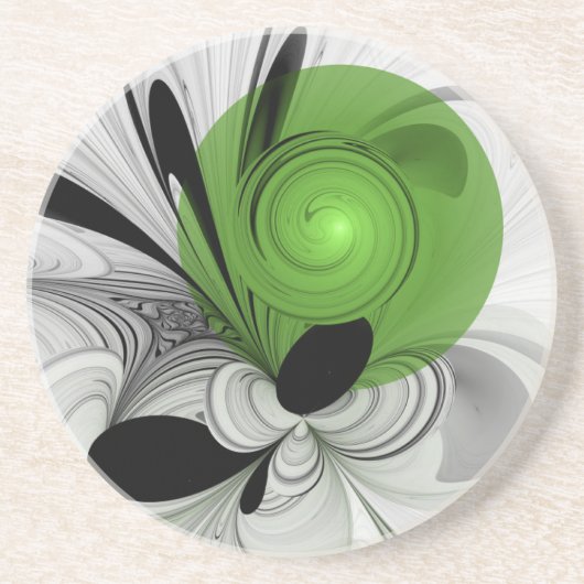 Abstract Zwart-wit met Groene Fractal Art Zandsteen Onderzetter (Voorkant)