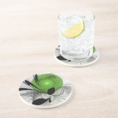 Abstract Zwart-wit met Groene Fractal Art Zandsteen Onderzetter (Zijkant)