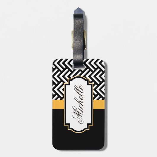 Abstract zwart-wit patroon bagagelabel (Achterkant verticaal)