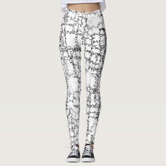 Abstract zwart-wit patroon leggings (Voorkant)