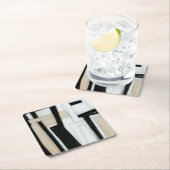 Abstract zwart-wit schilderen vierkante kartonnen onderzetter (Insitu)