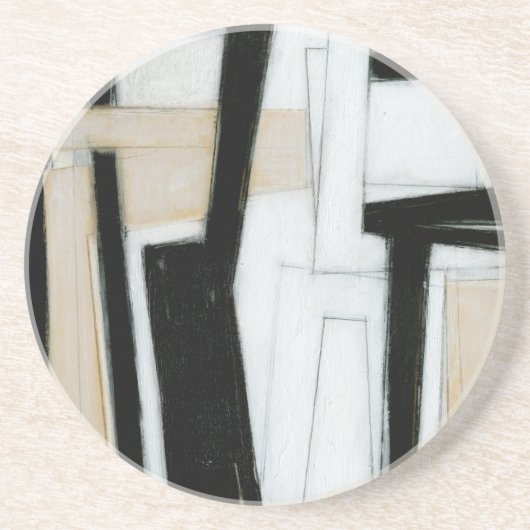 Abstract zwart-wit schilderen zandsteen onderzetter (Voorkant)