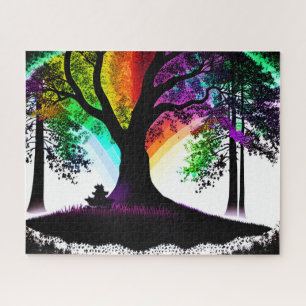Abstract zwart-wit silhouet regenboog wervelingen legpuzzel