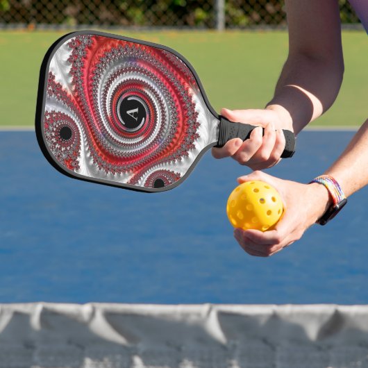 Abstract zwart-wit Spiral Fractal Monogram Pickleball Paddle (Insitu)