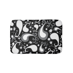 Abstract zwart-wit Tulip Paisley Floral Badmat