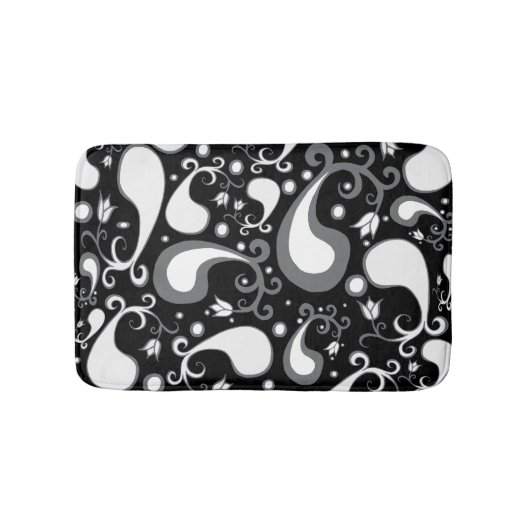 Abstract zwart-wit Tulip Paisley Floral Badmat (Voorkant)