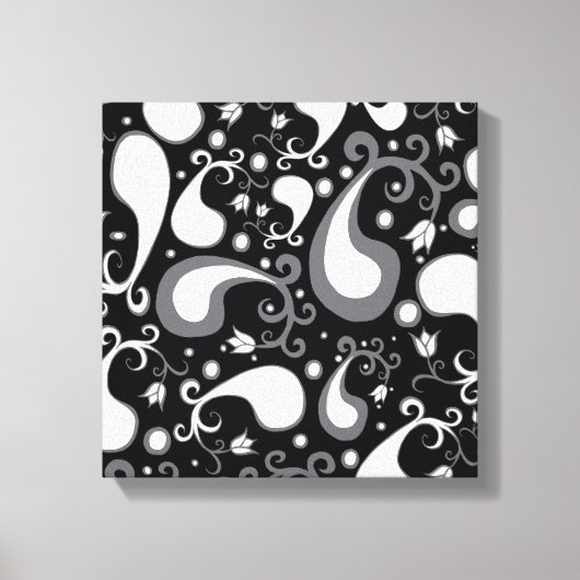 Abstract zwart-wit Tulip Paisley Floral Canvas Afdruk (Voorkant)