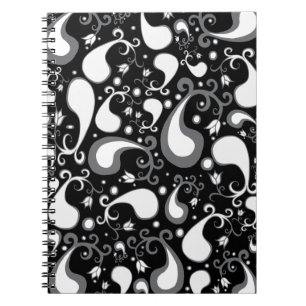 Abstract zwart-wit Tulip Paisley Floral Notitieboek