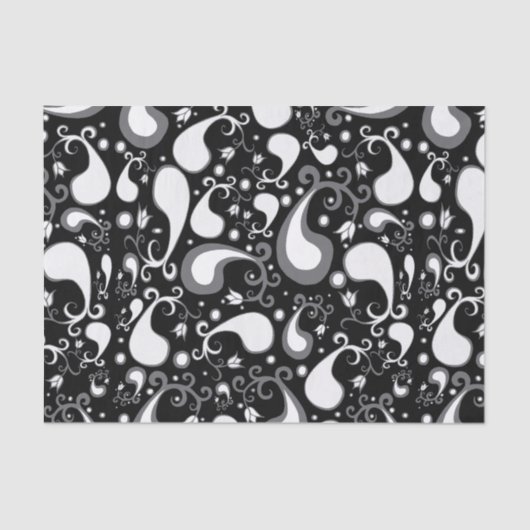 Abstract zwart-wit Tulip Paisley Floral Tissuepapier (Voorkant)
