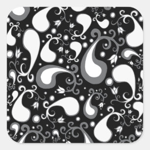 Abstract zwart-wit Tulip Paisley Floral Vierkante Sticker