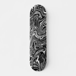Abstract zwart-wit, vloeibaar marmerpatroon skateboard