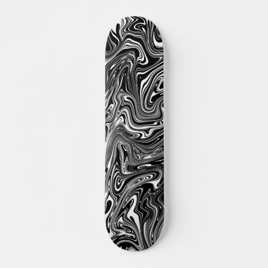 Abstract zwart-wit, vloeibaar marmerpatroon skateboard (Voorkant)