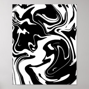 Abstract zwart-wit vloeistofpatroon poster