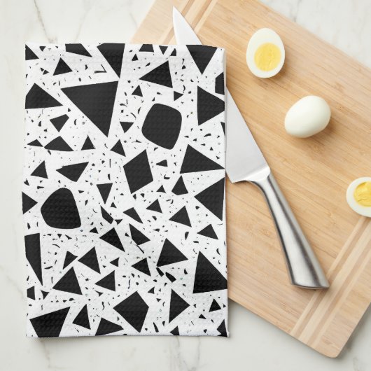 Abstract zwart-wit vormpatroon theedoek (Quarter Fold)