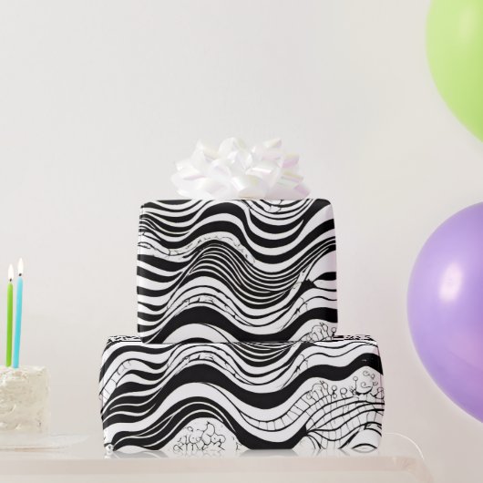 Abstract zwart-wit Wavy Cadeaupapier (Feestgeschenken)