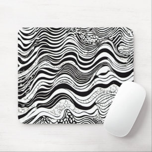 Abstract zwart-wit Wavy Muismat